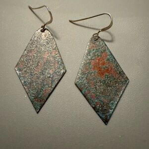 Elegant Copper and Green Diamond shape earrings Artisan made